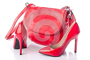 Red handbag and high heel shoes