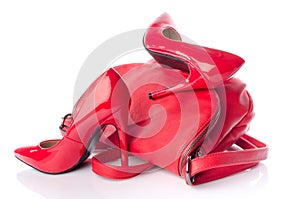 Red handbag and high heel shoes