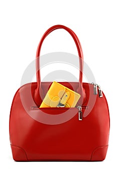 Red handbag with wallet photo