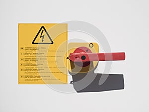 Red handle and high voltage warning sign