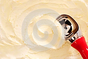 Red Handled Scoop Serving Vanilla Ice Cream