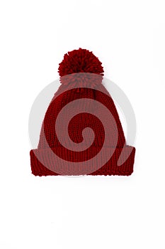 Red handmade fur cap isolated