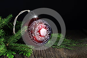 Red Handpainted Christmas Ornament with Evergreen