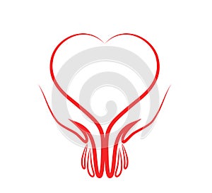 Red hands heart shape and hearts logo.