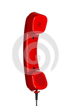 Red handset of a vintage eighties phone