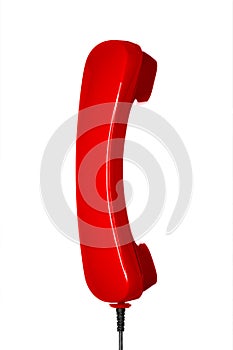 Red handset of a vintage eighties phone