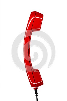 Red handset of a vintage eighties phone isolated on a white background 