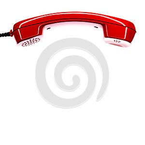 Red handset of a vintage eighties phone isolated on a white background, text space