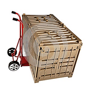 Red Handtruck and Shipping Container photo