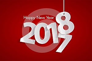 Red Happy New Year 2018 concept with paper cuted white numbers on ropes