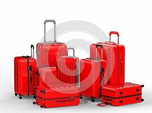 Red hard case luggages on white background