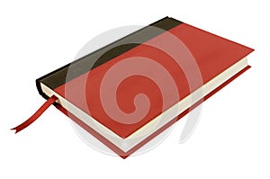 Red hardcover book, bookmark top view isolated on white