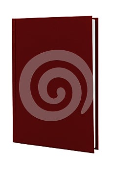 Red hardcover book upright on white with clipping path