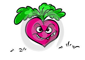 Red harmful radish negative emotions evil irony smile vegetable animal character cartoon