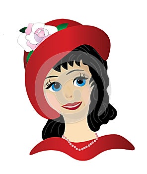 Red Hat Lady Graphic with a large Rose in her hat.