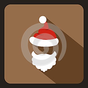 Red hat with pompom and beard of Santa Claus icon