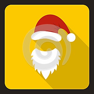 Red hat and white beard of Santa Claus icon