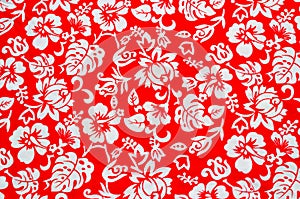 Red Hawaiian fabric with flowers