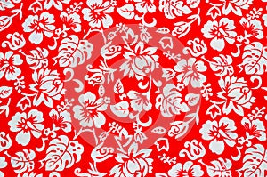 Red Hawaiian fabric with flowers photo