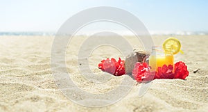 Red Hawaiian lei garland on the beach