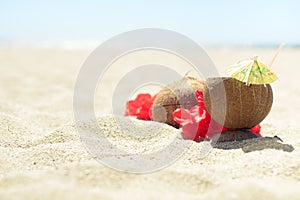 Red Hawaiian lei garland on the beach