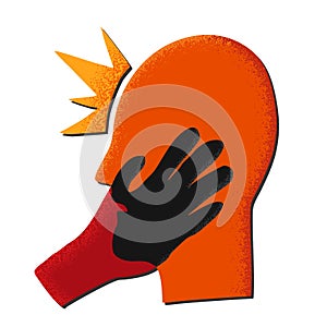 Red head with black hand