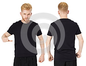 Red-head man in black tshirt set isolated over white