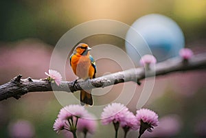 red headed bee eater perched red and yellow macaw red headed bee eater
