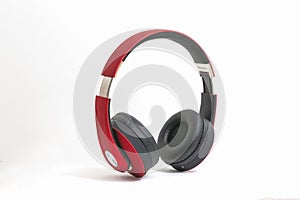 Red headphone isolate on white background