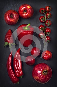 Red healphy vegetables and fruits