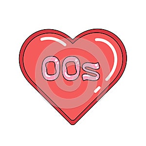 Red heart with 00s text inside, decorative art for trendy Y2K aesthetic, Love for 2000s vector