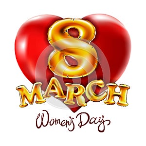 Red heart. 8 March International women day on white background. Vector illustration