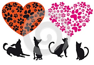 Red heart with animal foodprint pattern, vector