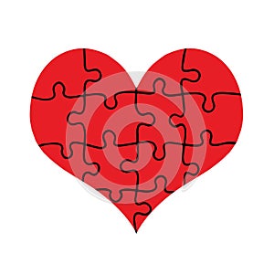 Red Heart Assembled of Puzzle Pieces Isolated