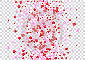 Red Heart Background Transparent Vector. Paper Pattern Confetti. Violet Elegant Backdrop. Fond Confetti Design Illustration.