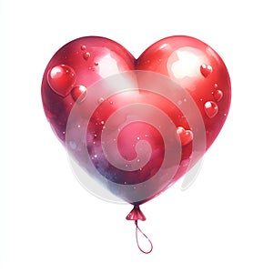 Red heart balloon love symbol watercolor paint for valentine\'s day holiday card decor