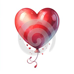 Red heart balloon love symbol watercolor paint for valentine\'s day holiday card decor