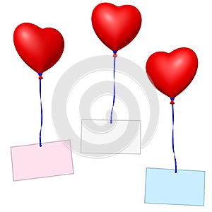 Red heart balloons with labels