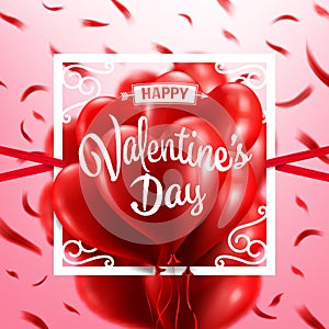 Red Heart Balloons Valentine`s Day Card.Love Concept
