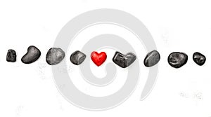 Red heart black stones Love Valentines Day background