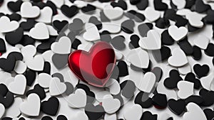 red heart on a black and white background a red heart surrounded by many black and white hearts