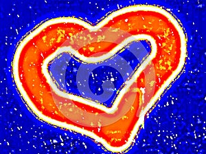 Red heart on a blue background for the Mothers Day, Valentines Day. Oil paint effect. Vector.