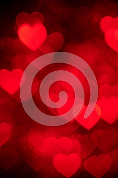 Red heart bokeh background photo, abstract holiday backdrop