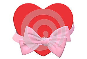 A red heart bounded by a pink ribbon bow