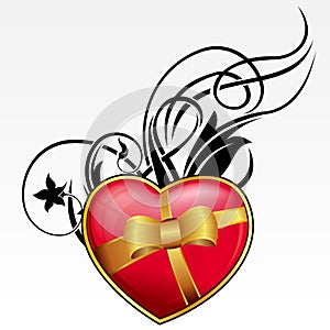 Red heart with bow and ribbon