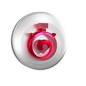 Red Heart in the center stopwatch icon isolated on transparent background. Valentines day. Silver circle button.