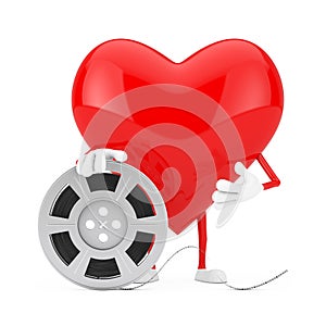 Red Heart Character Mascot with Film Reel Cinema Tape. 3d Rendering