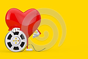 Red Heart Character Mascot with Film Reel Cinema Tape. 3d Rendering