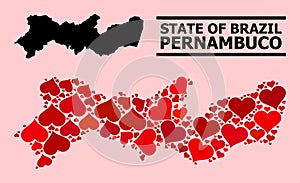 Red Heart Collage Map of Pernambuco State