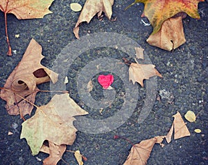 Red heart on concrete ground